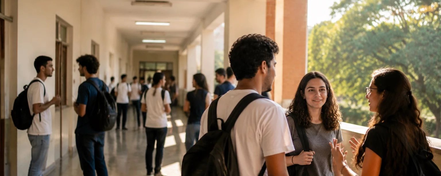 Microfone apoiado numa tribuna, com a plateia desfocada ao fundo